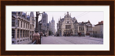 Framed Tourists walking in front of a church, St. Nicolas Church, Ghent, Belgium Print
