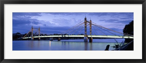 Framed Suspension bridge across a river, Thames River, Albert Bridge, London, England Print