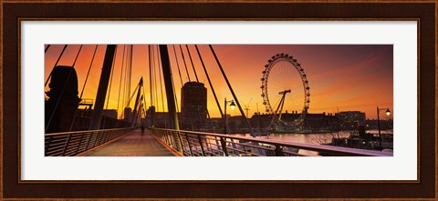 Framed Bridge with ferris wheel, Golden Jubilee Bridge, Thames River, Millennium Wheel, City Of Westminster, London, England Print