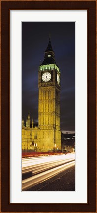 Framed Clock tower lit up at night, Big Ben, Houses of Parliament, Palace of Westminster, City Of Westminster, London, England Print