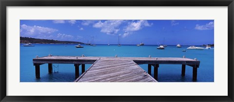 Framed Pier with boats in the background, Sandy Ground, Anguilla Print