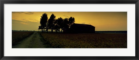 Framed Silhouette of a farmhouse at sunset, Polesine, Veneto, Italy Print