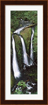 Framed High angle view of a waterfall in a forest, Triple Falls, Columbia River Gorge, Oregon (vertical) Print