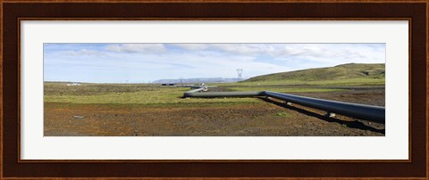 Framed Hot water pipeline on a landscape, Reykjavik, Iceland Print