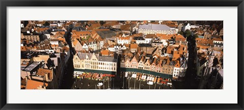 Framed Aerial view of a city, Bruges, West Flanders, Flemish Region, Belgium Print