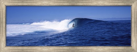 Framed Surfer in the sea, Tahiti, French Polynesia Print