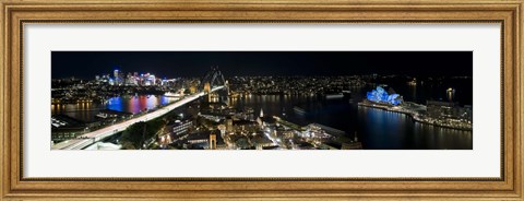 Framed Buildings lit up at night, Sydney, New South Wales, Australia Print