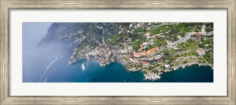 Framed Aerial view of a town, Atrani, Amalfi Coast, Salerno, Campania, Italy Print