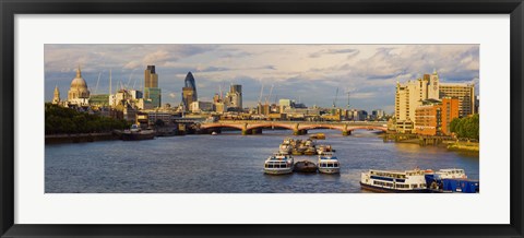 Framed Bridge across a river with a cathedral, Blackfriars Bridge, St. Paul&#39;s Cathedral, Thames River, London, England Print