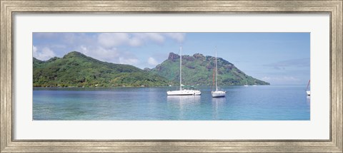 Framed Sailboats in the sea, Tahiti, Society Islands, French Polynesia Print