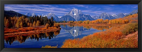 Framed Reflection of mountains in the river, Mt Moran, Oxbow Bend, Snake River, Grand Teton National Park, Wyoming, USA Print