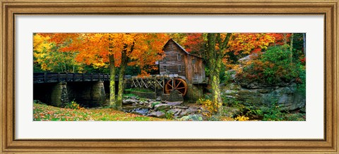 Framed Glade Creek Grist Mill, Babcock State Park, West Virginia (bright leaves) Print