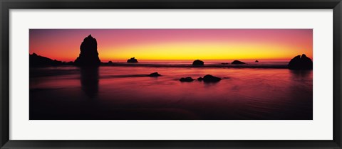 Framed Sunset over rocks in the ocean, Big Sur, California, USA Print