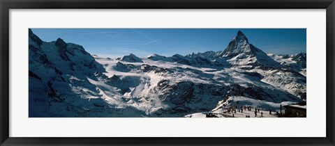 Framed Skiers on mountains in winter, Matterhorn, Switzerland Print