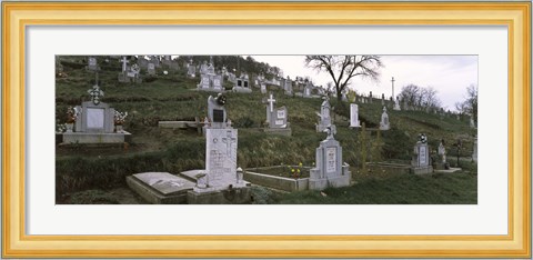 Framed Tombstone in a cemetery, Saxon Church, Biertan, Transylvania, Mures County, Romania Print