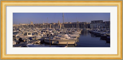 Framed Boats docked at a harbor, Marseille, Bouches-Du-Rhone, Provence-Alpes-Cote d&#39;Azur, France Print