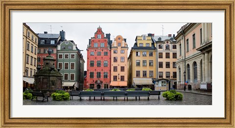 Framed Benches at a small public square, Stortorget, Gamla Stan, Stockholm, Sweden Print