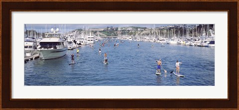 Framed Paddleboarders and yachts, Dana Point, California Print