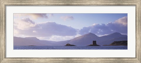 Framed Castle at dusk with mountains in the background, Castle Stalker, Argyll, Highlands Region, Scotland Print
