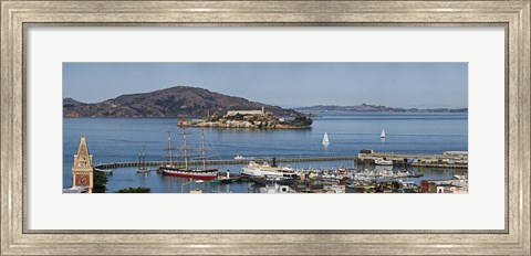 Framed Prison on an island, Alcatraz Island, Aquatic Park Historic District, Fisherman&#39;s Wharf, San Francisco, California, USA Print