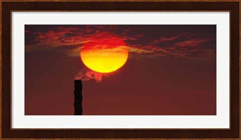 Framed Smoke stack in sunset Print