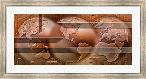 Framed Three parts of the earth surrounded by digital information Print