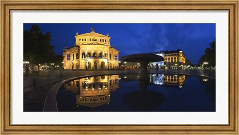 Framed Alte Oper reflecting in Lucae Fountain, Frankfurt, Hesse, Germany Print