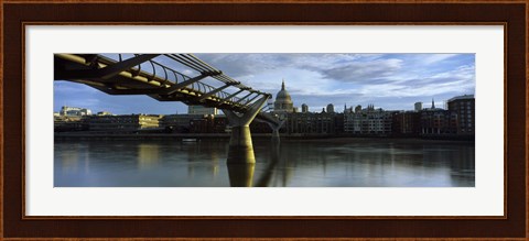 Framed Bridge across a river with a cathedral, London Millennium Footbridge, St. Paul&#39;s Cathedral, Thames River, London, England Print
