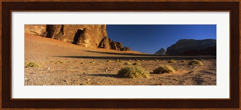 Framed Rock formations in a desert, Wadi Um Ishrin, Wadi Rum, Jordan Print