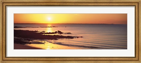 Framed Sunrise over the beach, Beg Meil, Finistere, Brittany, France Print
