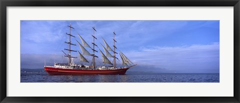 Framed Tall red ship in Baie De Douarnenez, Brittany, France Print