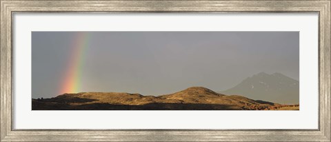 Framed Rainbow in early morning over the hills around Lake Pehoe, Torres del Paine National Park, Chile Print