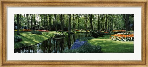 Framed Flower beds and trees in Keukenhof Gardens, Lisse, Netherlands Print