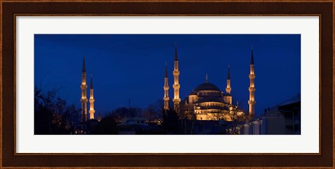 Framed Blue Mosque Lit Up at Night, Istanbul, Turkey Print