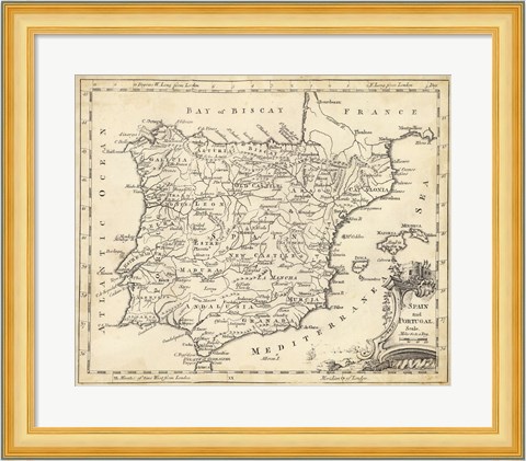 Framed Map of Spain Print