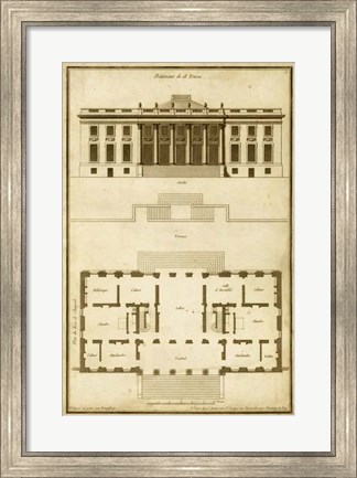 Framed Vintage Building &amp; Plan II Print