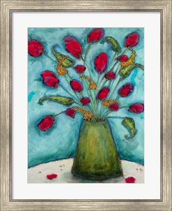 Framed Flowers in Green Vase Print