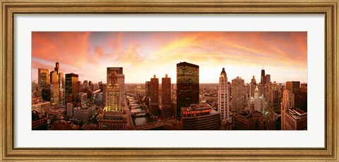 Framed Sunset Skyline Chicago IL Print