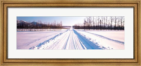 Framed Snowy Road Hokkaido Shari-cho Japan Print