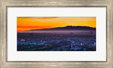 Framed Buildings in a city with mountain range in the background, Santa Monica Mountains, Los Angeles, California, USA Print