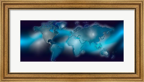 Framed Flat world map on blue background Print
