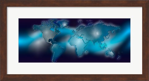 Framed Flat world map on blue background Print