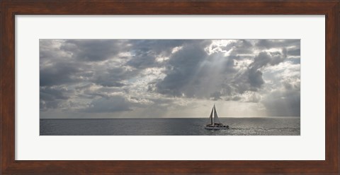 Framed Sailboat in the sea, Negril, Jamaica Print
