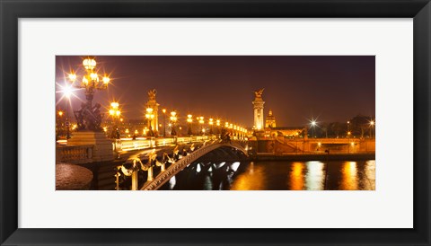 Framed Bridge across the river at night, Pont Alexandre III, Seine River, Paris, Ile-De-France, France Print