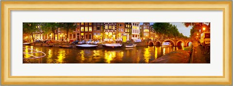 Framed Buildings along a canal at dusk, Amsterdam, Netherlands Print
