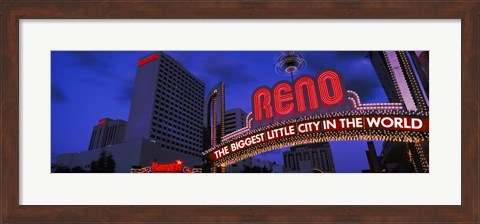 Framed Low angle view of the Reno Arch at dusk, Virginia Street, Reno, Nevada, USA 2013 Print