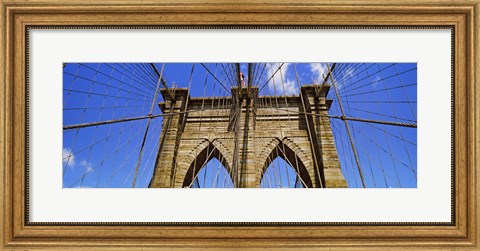 Framed Low angle view of a suspension bridge, Brooklyn Bridge, New York City, New York State, USA Print