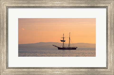 Framed Tall ship in the Baie De Douarnenez at sunrise, Finistere, Brittany, France Print