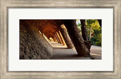 Framed Corridor in a park, Park Guell, Barcelona, Catalonia, Spain Print