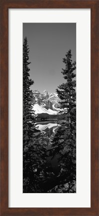 Framed Lake in front of mountains in black and white, Banff, Alberta, Canada Print